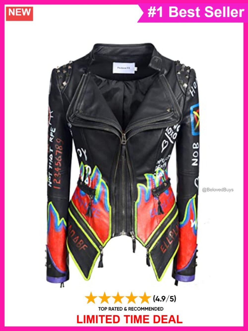 Faux Leather Moto Jacket Embroidered Floral Punk Short